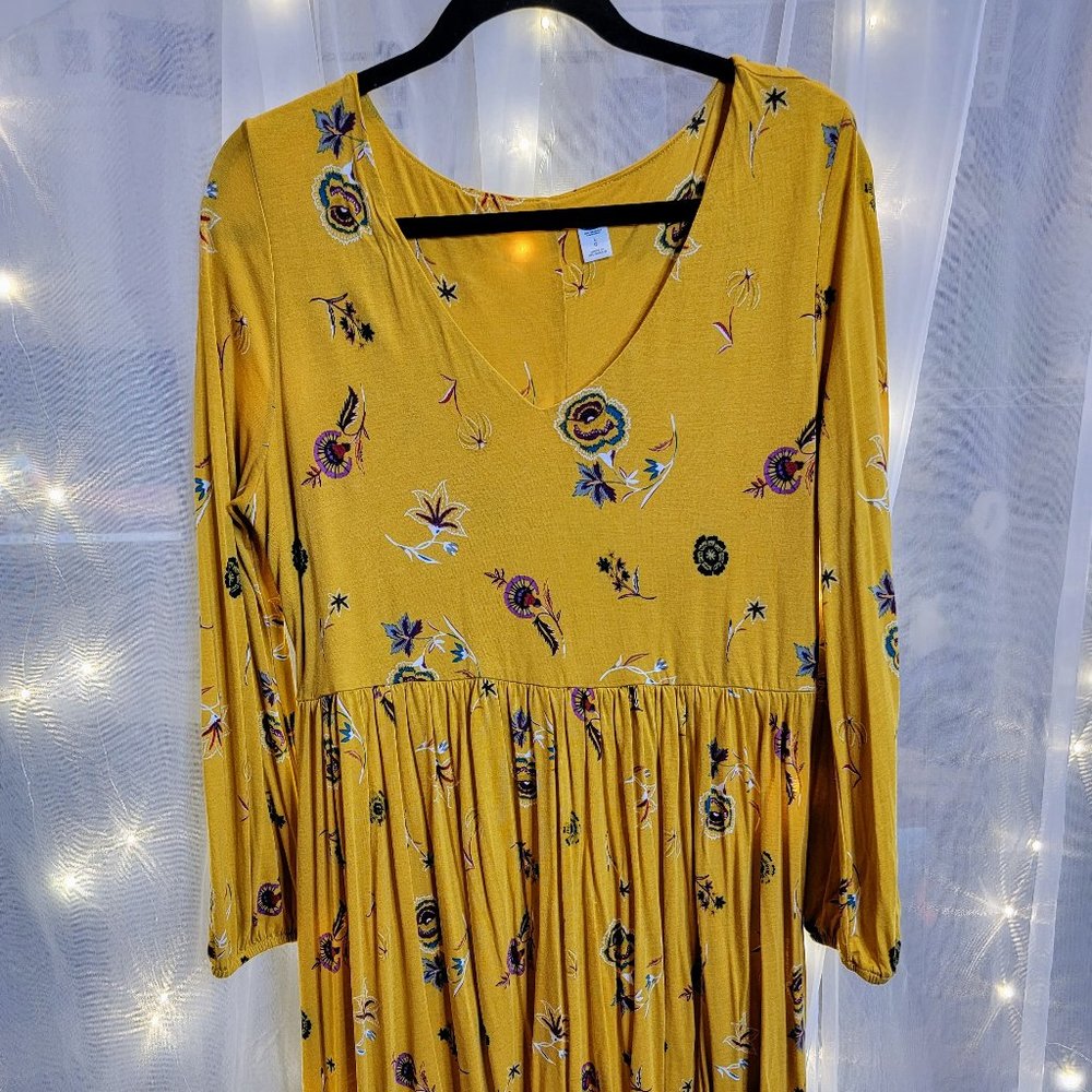 Old Navy Mustard Yellow Floral Dress Size Large